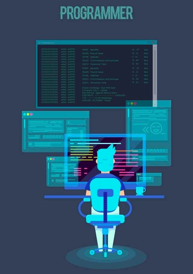 man sitting at computer and coding