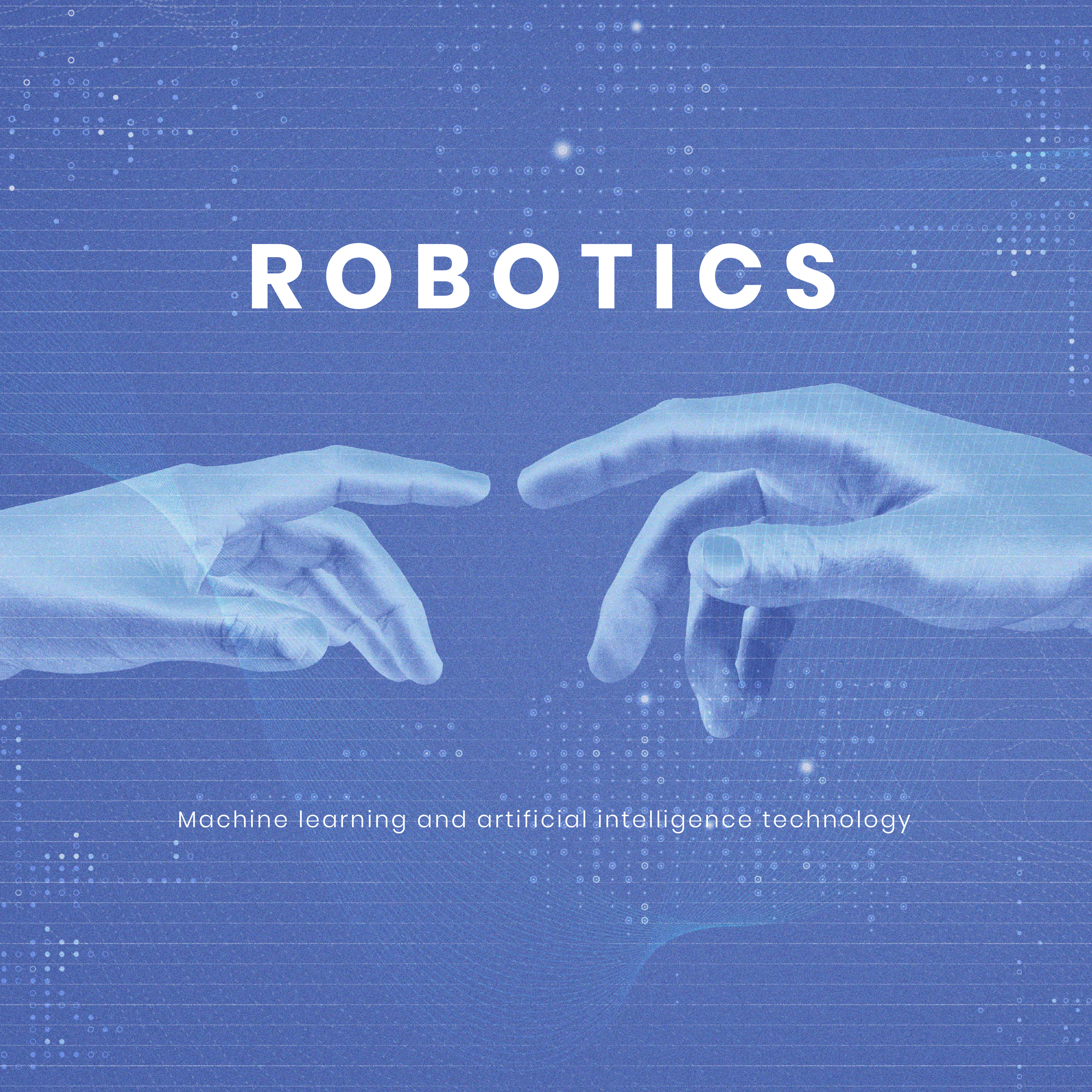 two hands point at each other with the word 'robotics' above them